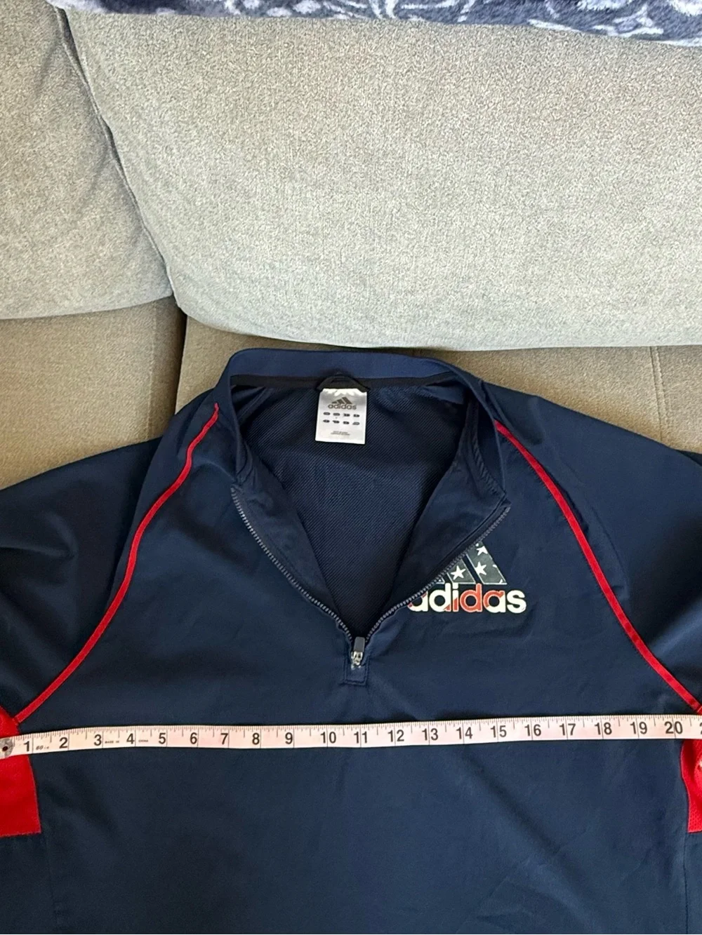 adidas Navy Short-Sleeve Quarter-Zip Athletic Jersey with Red Accents